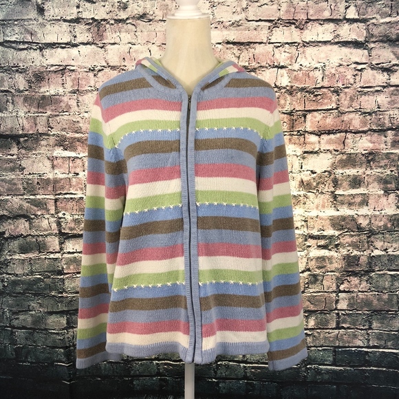 Crazy Horse - Liz Claiborne Sweaters - Crazy Horse Women’s Striped Cardigan w/Hood